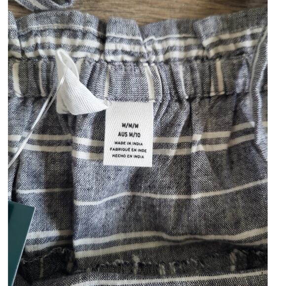 Roxy Gray White Striped Bikini Mood Linen Blend Swim Cover Top M NEW Cropped - Picture 4 of 6